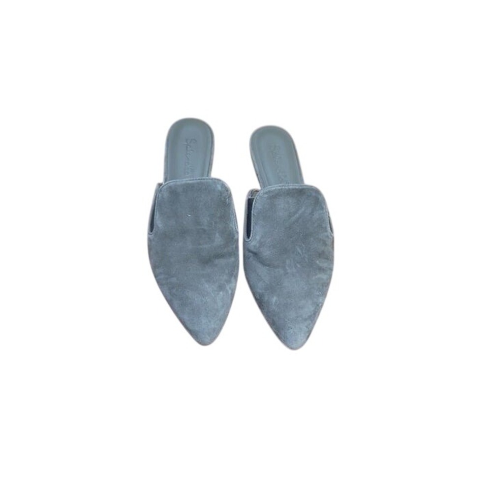 Splendid Liza Suede Mules Womens 8.5M Gray Green Pointed Toe Slip On Flats Shoes